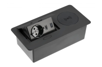 Удлинитель врезной прямоугольный AVARO PLUS, 1xSCHUKO, 1xUSB-A/5V, 1xTYPE-C/5V, беспроводная зарядка 5W, вилка провод 1,5м, черный