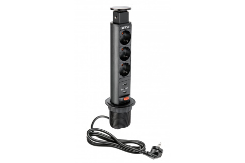 GTV УДЛИНИТЕЛЬ ДЛЯ ОФИСА 60ММ- РАЗЪЕМ РАСШИРЕНИЯ РАБОЧЕГО СТОЛАSCHUCKO Х 3, 2XUSB 2,1A 5V, ЦВЕТ ЧЁРН