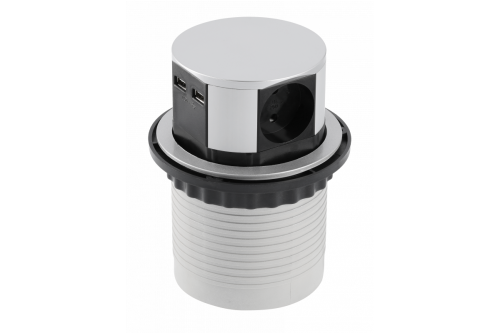 GTV УДЛИНИТЕЛЬ ДЛЯ ОФИСА COMFORT 100MM, 3X SCHUKO, 2XUSB 2,4A,КАБЕЛЬ 1,5M, АЛЮМИНИЙ