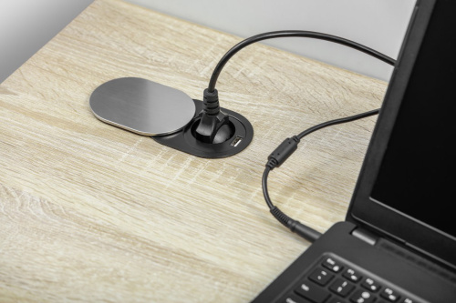 GTV УДЛИНИТЕЛЬ ДЛЯ ОФИСА SLIDE 60MM, 1X РОЗЕТКА SCHUKO, 1XUSB 2,4A, INOX, КАБЕЛЬ 1,9M, ИНОКС