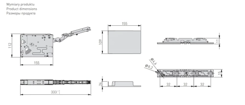 Подъемник GTV HORIZON, P2O высота фасада 400-650 мм, вес передней части 8-12 кг, усилие 2500-5200, черный