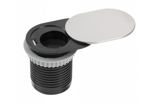 GTV УДЛИНИТЕЛЬ ДЛЯ ОФИСА SLIDE 60MM, 1X РОЗЕТКА SCHUKO, 1XUSB 2,4A, INOX, КАБЕЛЬ 1,9M, ИНОКС