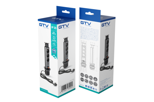 GTV УДЛИНИТЕЛЬ ДЛЯ ОФИСА 60ММ- РАЗЪЕМ РАСШИРЕНИЯ РАБОЧЕГО СТОЛАSCHUCKO Х 3, 2XUSB 2,1A 5V, ЦВЕТ ЧЁРН