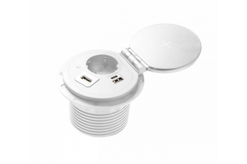 GTV УДЛИНИТЕЛЬ ВРЕЗНОЙ КРУГЛЫЙ CHARGER PLUS, 1 гнездо SCHUCKO, USB A+C, (сменные USB-A, HDMI, RJ45),