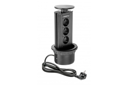 GTV УДЛИНИТЕЛЬ ДЛЯ ОФИСА: 3 РОЗЕТКИ SCHUCKO, 230V AC, 16A. 3600W, 1,8М ПРОВОД, ЦВЕТ ЧЁРНЫЙ