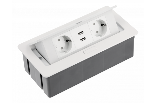 GTV УДЛИНИТЕЛЬ ВРЕЗНОЙ ПРЯМОУГОЛЬНЫЙ SOFT, 2XSCHUKO, 2xUSB/5V, ВИЛКА ПРОВОД 1,5M, ЦВЕТ БЕЛЫЙ
