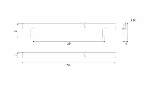 Мебельная ручка AGENT, чёрный матовый, Межцентровое расстояние 224 мм